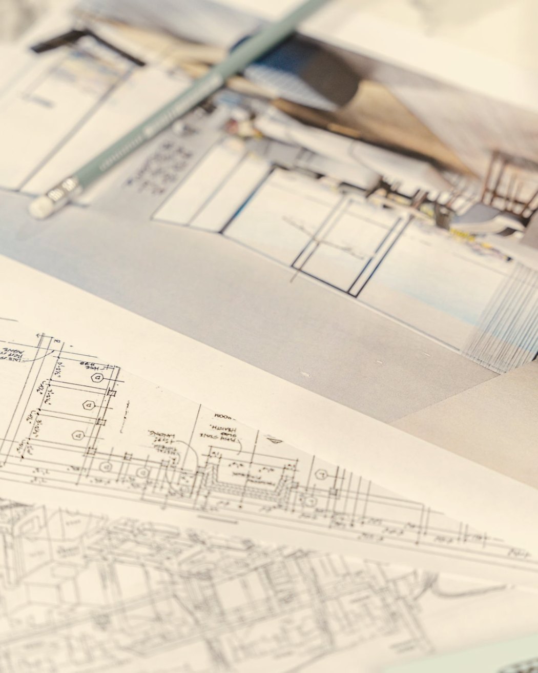 An architectural plan drawn out on the table